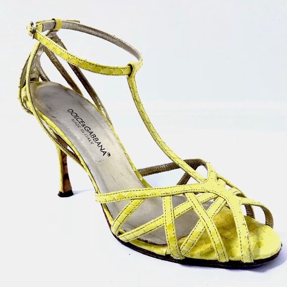 DOLCE & GABBANA Snakeskin Heels Yellow - Picture 1 of 8